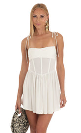 Draped Corset Dress in White
